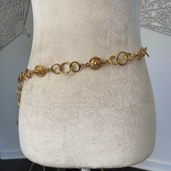 Early 2000's Chunky Gold Metal Chainlink Leo Lion Waist Toggle Belt 32.5" - Picture 6 of 6